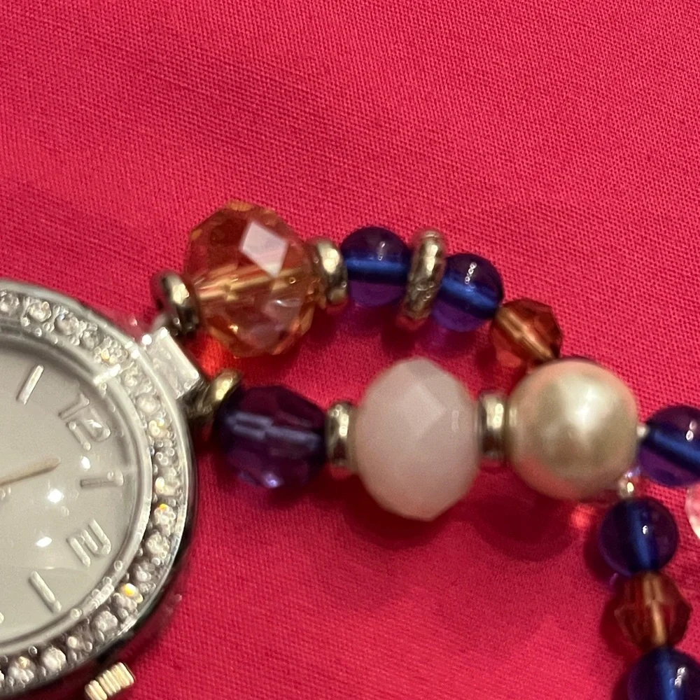Women's Beaded Watch - Blue and Silver with Rhinestones - NWT